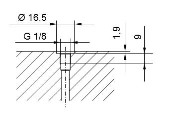 Schème filetage de tuyauterie ISO 228 Partie 1 - G1/8 pour raccord fileté selon DIN 3852 Partie 2, Forme A (avec joint d'étanchéité selon DIN 3869) ou Forme B (avec arête d'étanchéité)