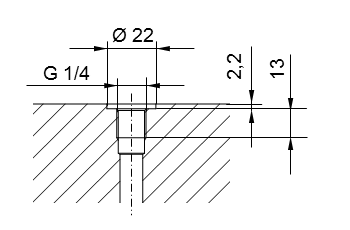Filetage de tuyauterie ISO 228 Partie 1 - G1/4 pour raccord fileté selon DIN 3852 Partie 2, Forme A (avec joint d'étanchéité selon DIN 3869) ou Forme B (avec arête d'étanchéité)