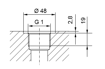 Schème filetage de tuyauterie ISO 228 Partie 1 - G1 pour raccord fileté selon DIN 3852 Partie 2, Forme A (avec joint d'étanchéité selon DIN 3869) ou Forme B (avec arête d'étanchéité)