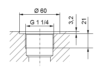 Schème filetage de tuyauterie ISO 228 Partie 1 - G1 1/4 pour raccord fileté selon DIN 3852 Partie 2, Forme A (avec joint d'étanchéité selon DIN 3869) ou Forme B (avec arête d'étanchéité)