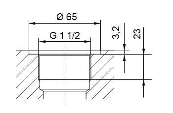 Schème filetage de tuyauterie ISO 228 Partie 1 - G1 1/2 pour raccord fileté selon DIN 3852 Partie 2, Forme A (avec joint d'étanchéité selon DIN 3869) ou Forme B (avec arête d'étanchéité)