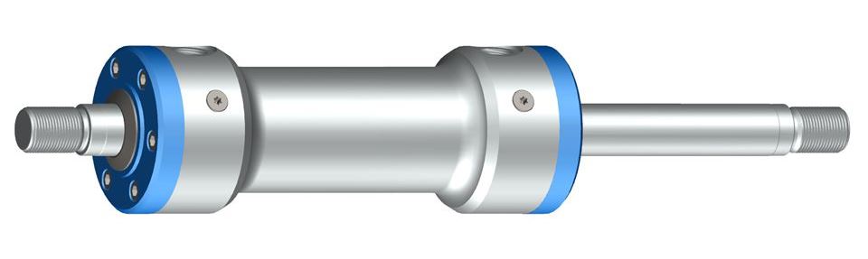 Les vérins double tige sont équipés d'une tige de piston continue et, par conséquent, ont deux surfaces actives également larges pour l'extension et la rétraction.