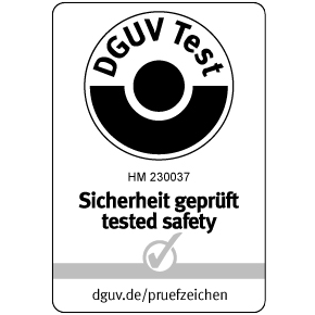 Pour une utilisation sur des presses hydrauliques et sur des machines de moulage par injection, la Ratio-Clamp® dispose d'un certificat du DGUV Test.